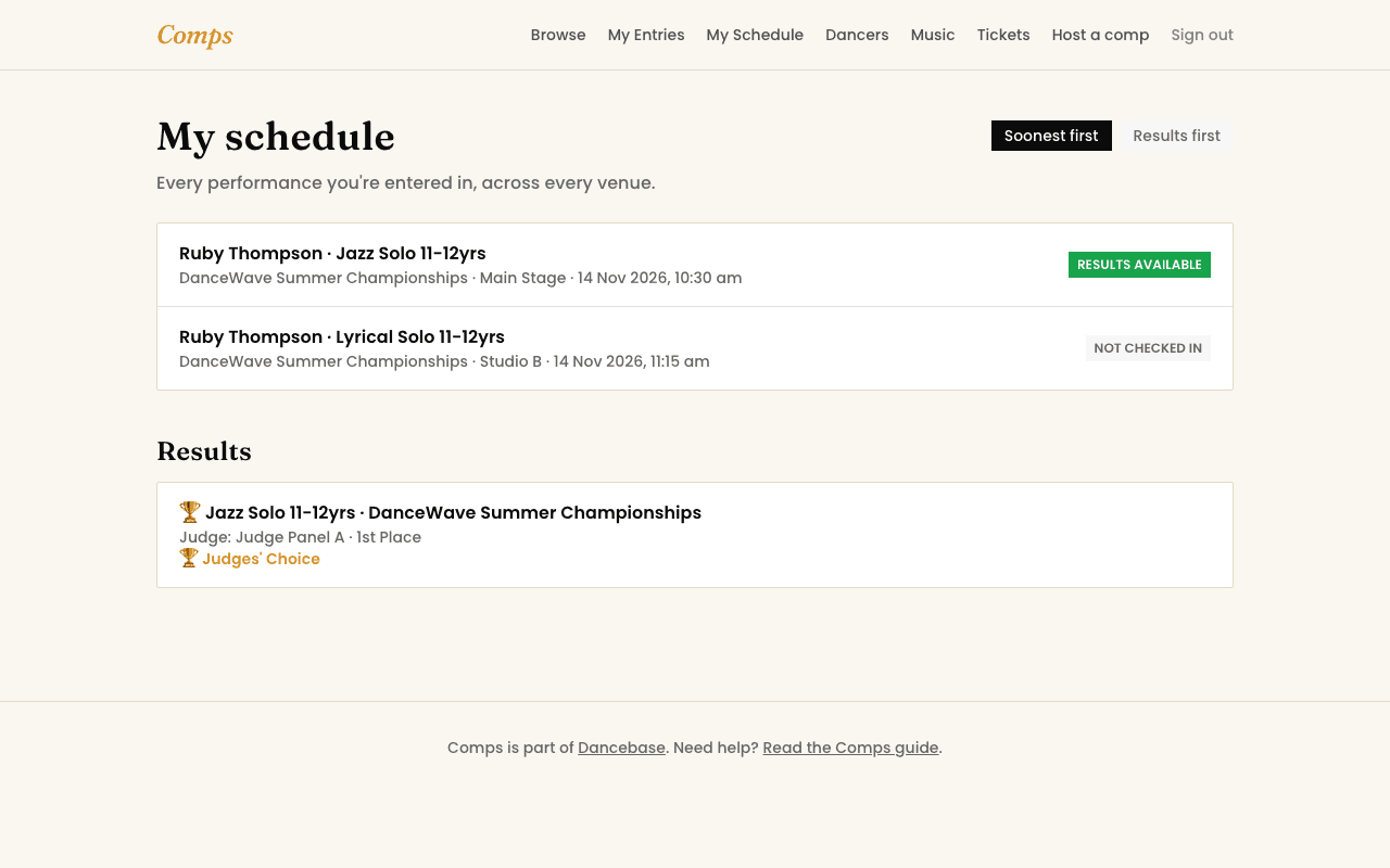My Schedule showing several entries with their status and scheduled time.